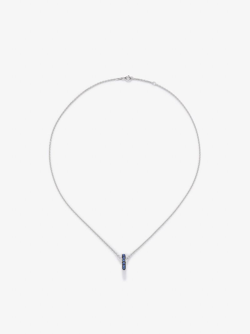 Pendant necklace with 925 silver wheel embellished with sapphires. image number 0