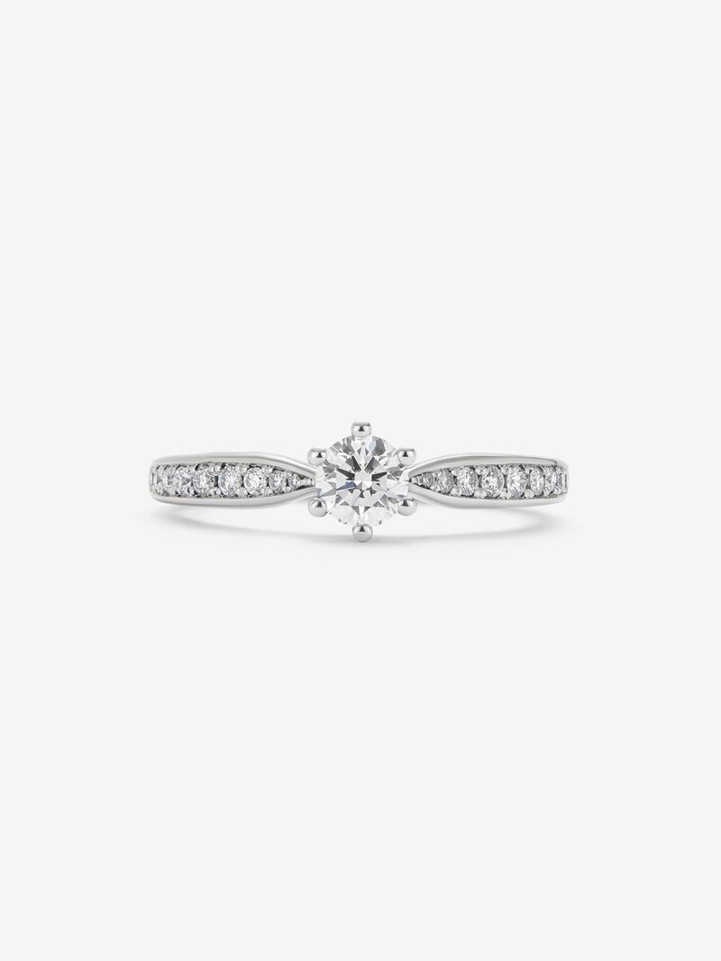 Solitaire ring in 18K white gold with a central 0.30-carat brilliant-cut diamond and additional diamonds totaling 0.15 cts image number 2