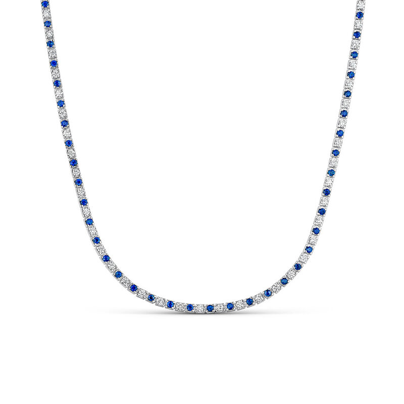 18kt white gold rivière necklace with diamonds and blue sapphires, CO22010-OBDZ_V