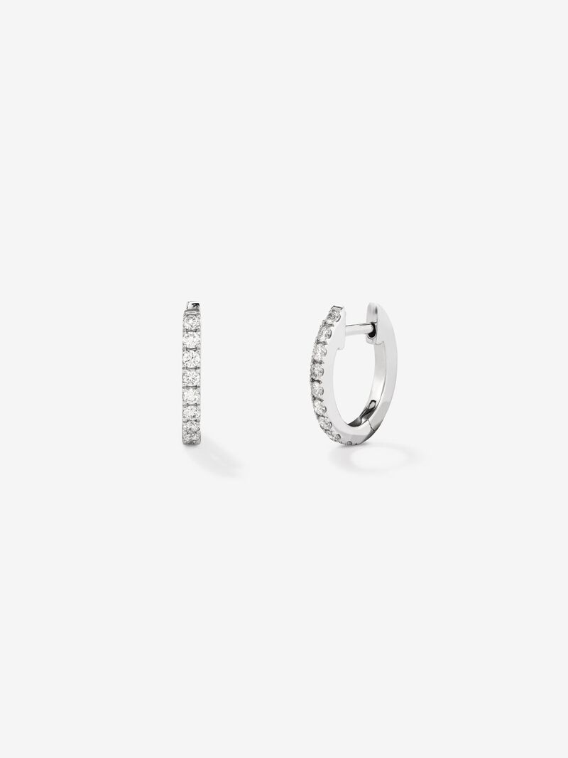 18K White Gold Hoop Earrings with Diamonds image number 0