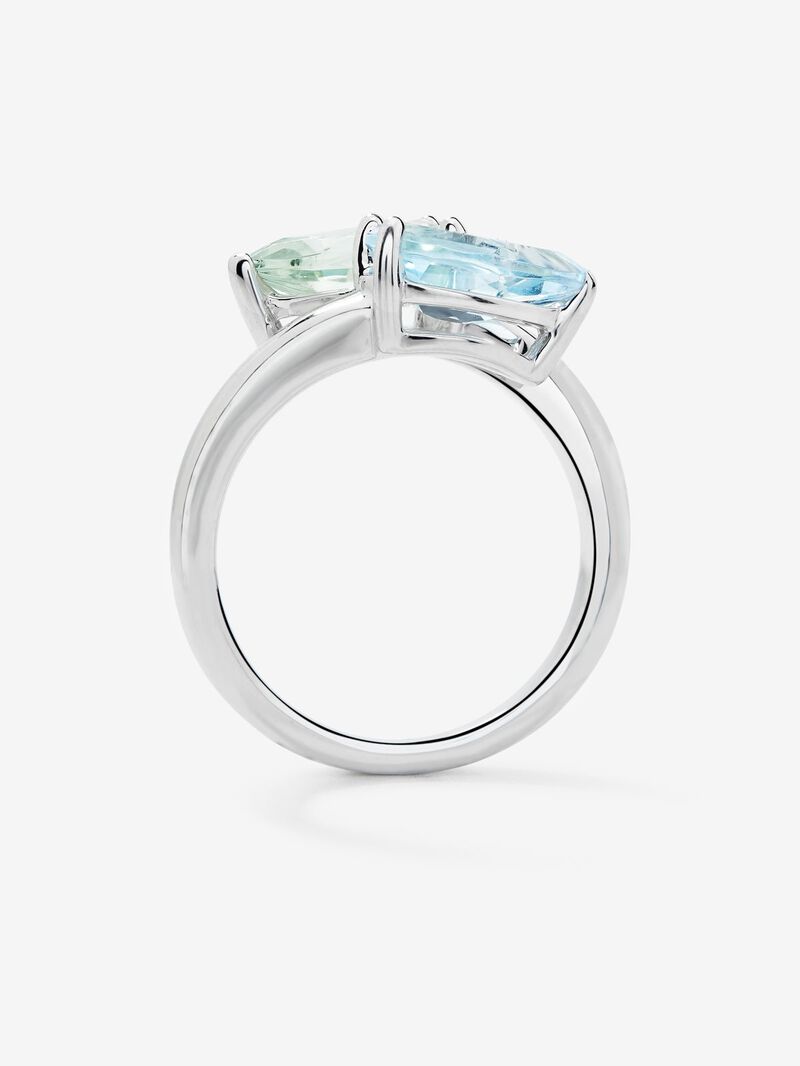 You and me ring in 925 silver with sky blue topaz and pear-cut green amethyst image number 4