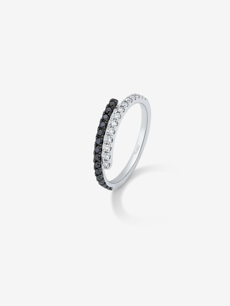 18K Gold Open Ring with Black Diamond and White Diamond image number 0