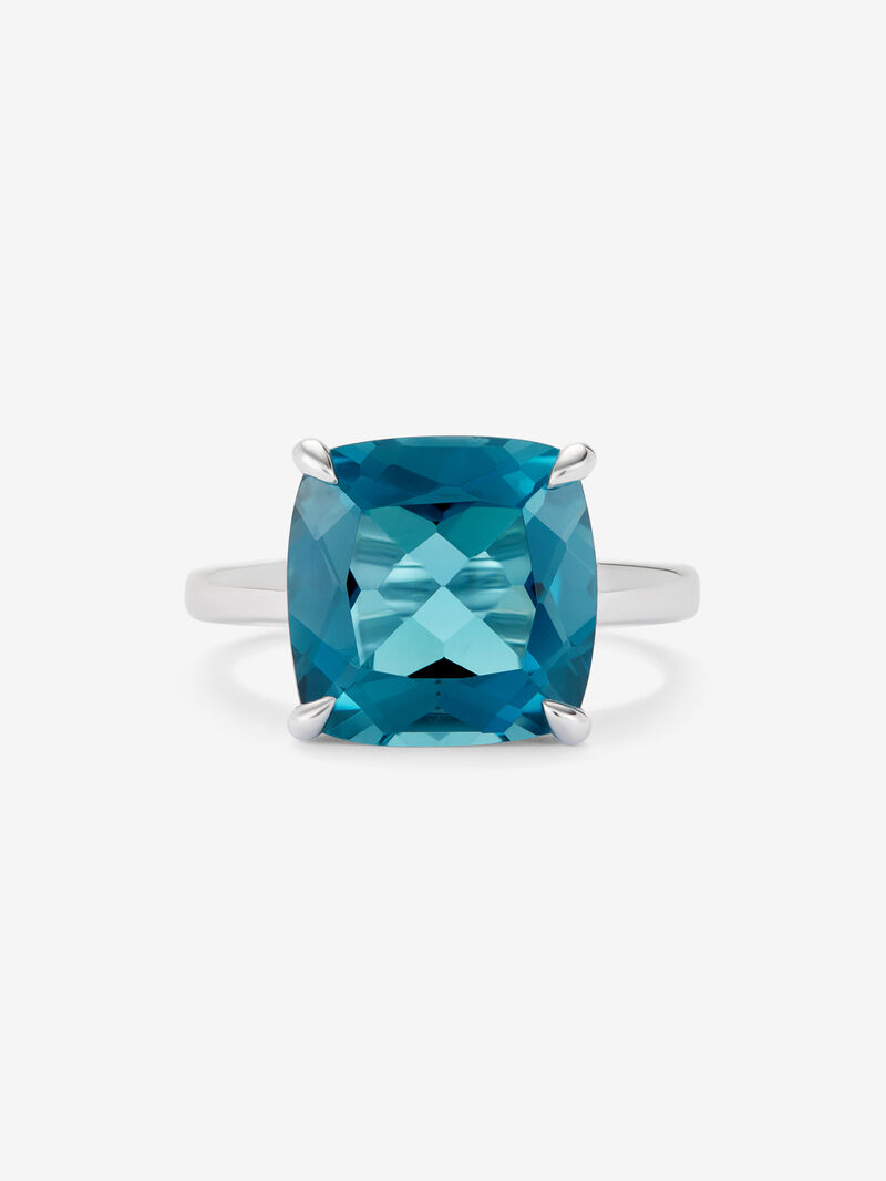 925 silver ring with 10.1 ct cushion-cut London blue topaz image number 1