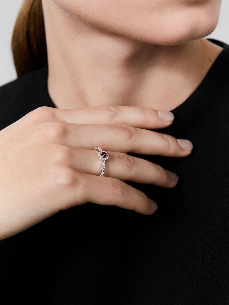 18K White Gold Ring with Ruby in Bright Size of 0.26 CTS and White Diamonds in Bright Size of 0.26 CTS image number 3