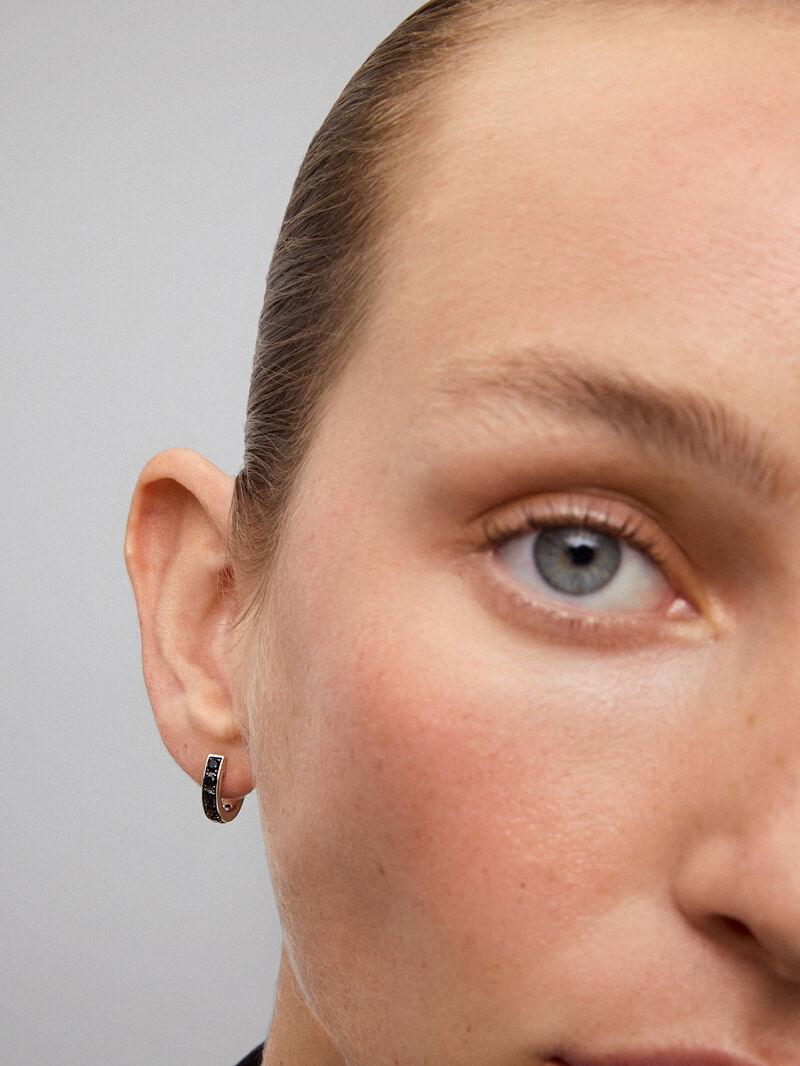 925 silver hoop earrings with black spinels image number 1