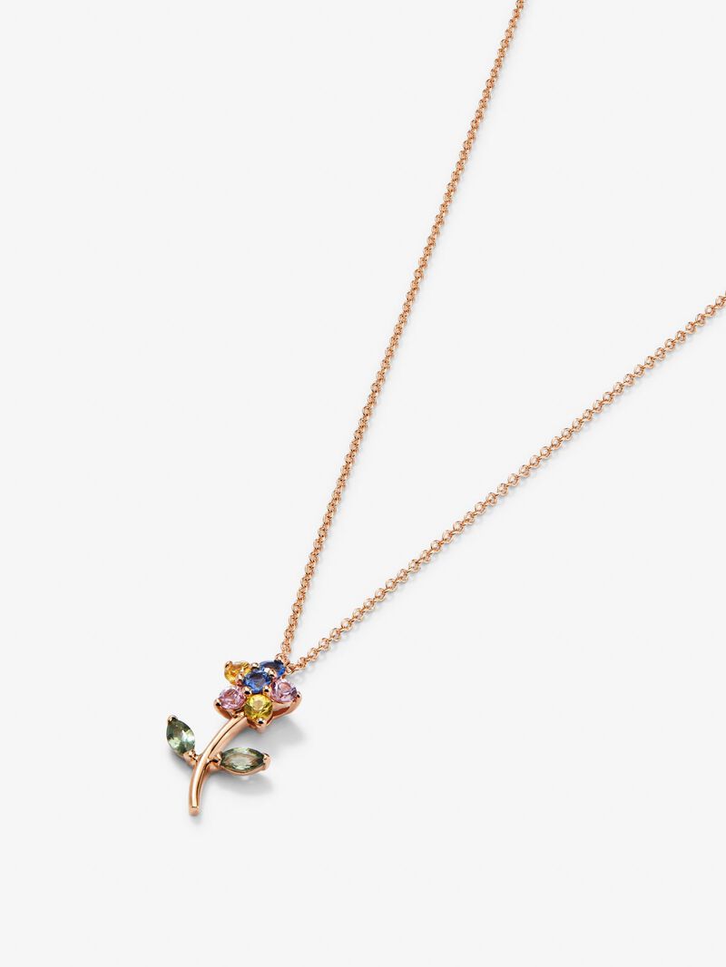 18K rose gold pendant with green and multicolor sapphires in the shape of a flower image number 2