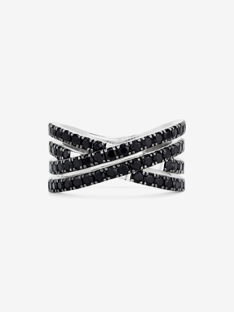 925 silver cross ring with brilliant-cut black spinels image number 1
