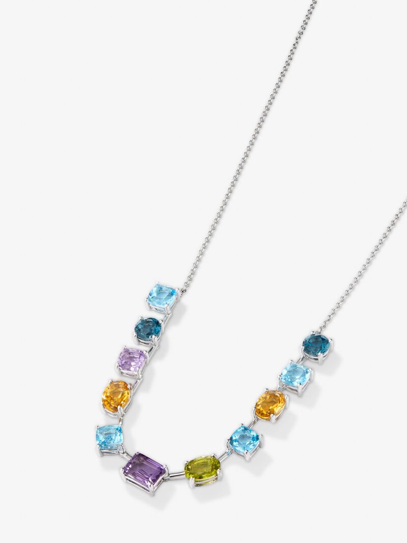 925 Silver chain pendant with large multicolor gems image number 2