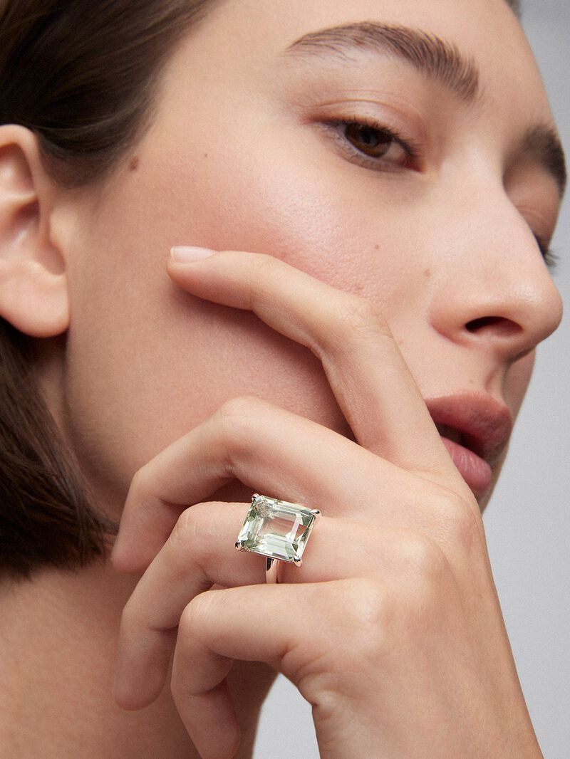 925 silver cocktail ring with green amethyst in octagonal cut image number 3