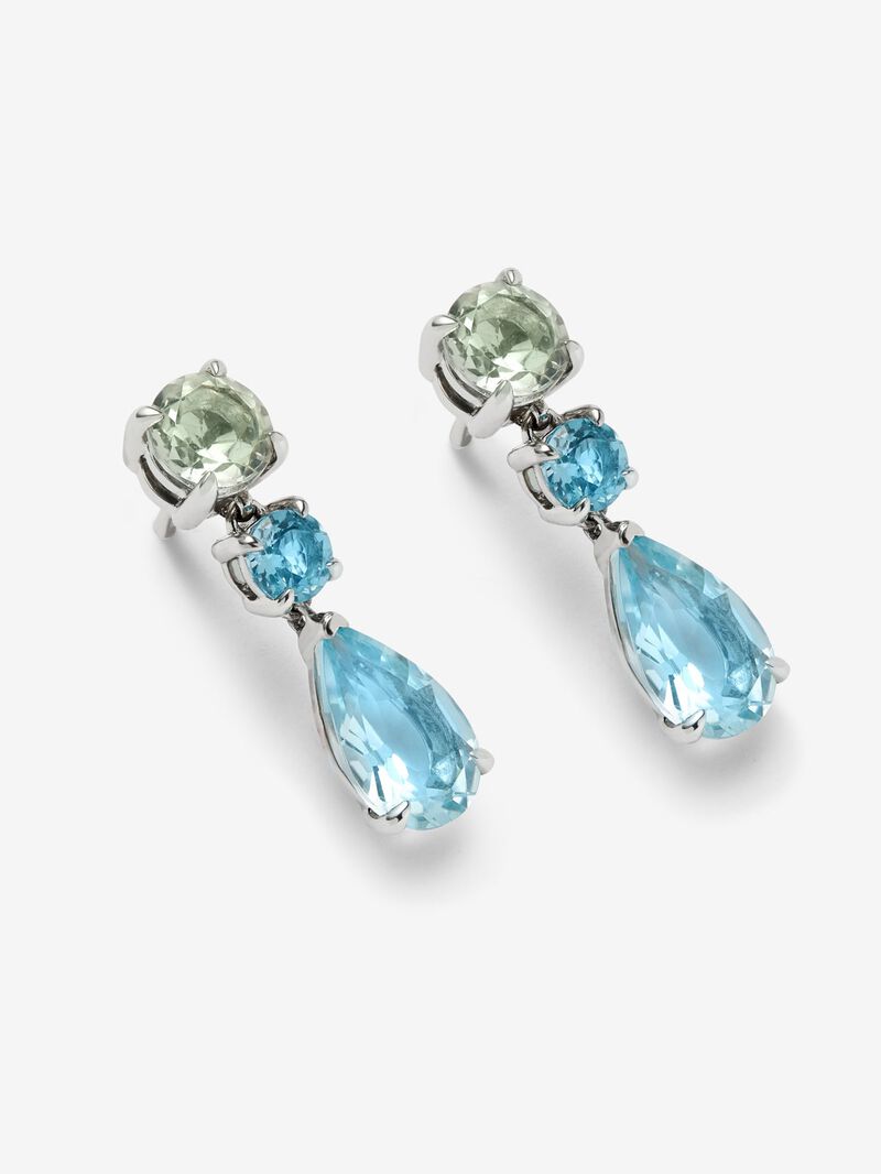 925 silver earrings with pear-cut sky blue topazes of 3.4 cts, brilliant-cut Swiss blue topazes of 0.57 cts and brilliant-cut green amethysts of 1.2 cts image number 3