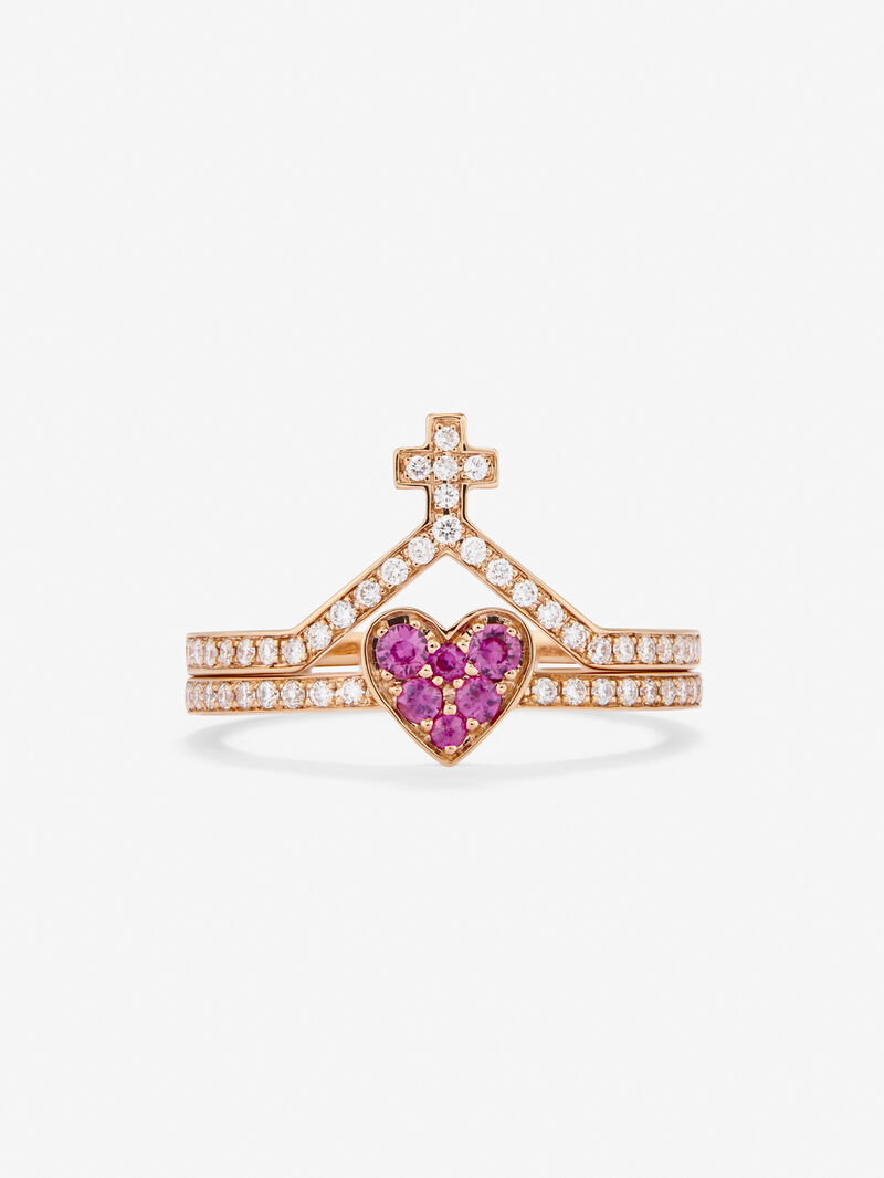 18Kt rose gold ring with diamonds and pink sapphires image number 3