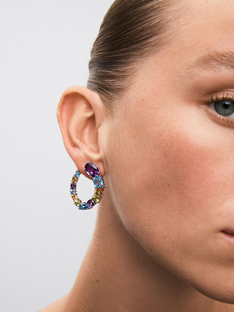 925 silver earrings with purple amethysts, green peridots, Swiss blue topaz and citrine quartz image number 3