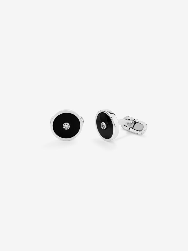 925 silver cufflinks with 2 black onyxes with a total of 6.98 cts and 2 brilliant-cut diamonds with a total of 0.08 cts image number 0