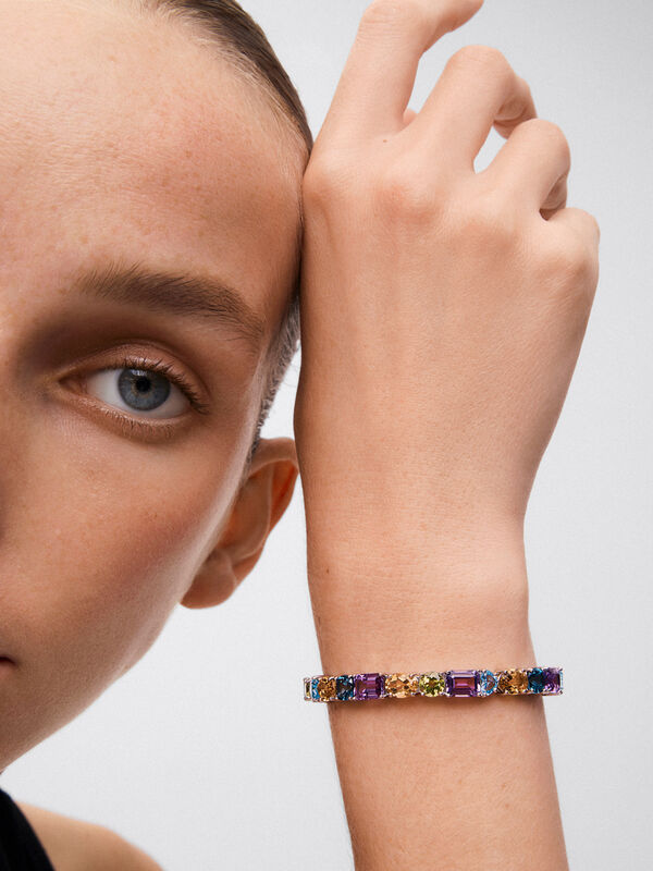 Rigid silver bracelet with multicolored stones, PU16003-AGMULT_V