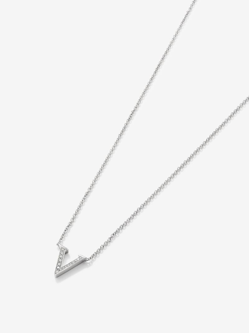 18K white gold pendant with letter V and 16 brilliant-cut diamonds with a total of 0.07 cts image number 1