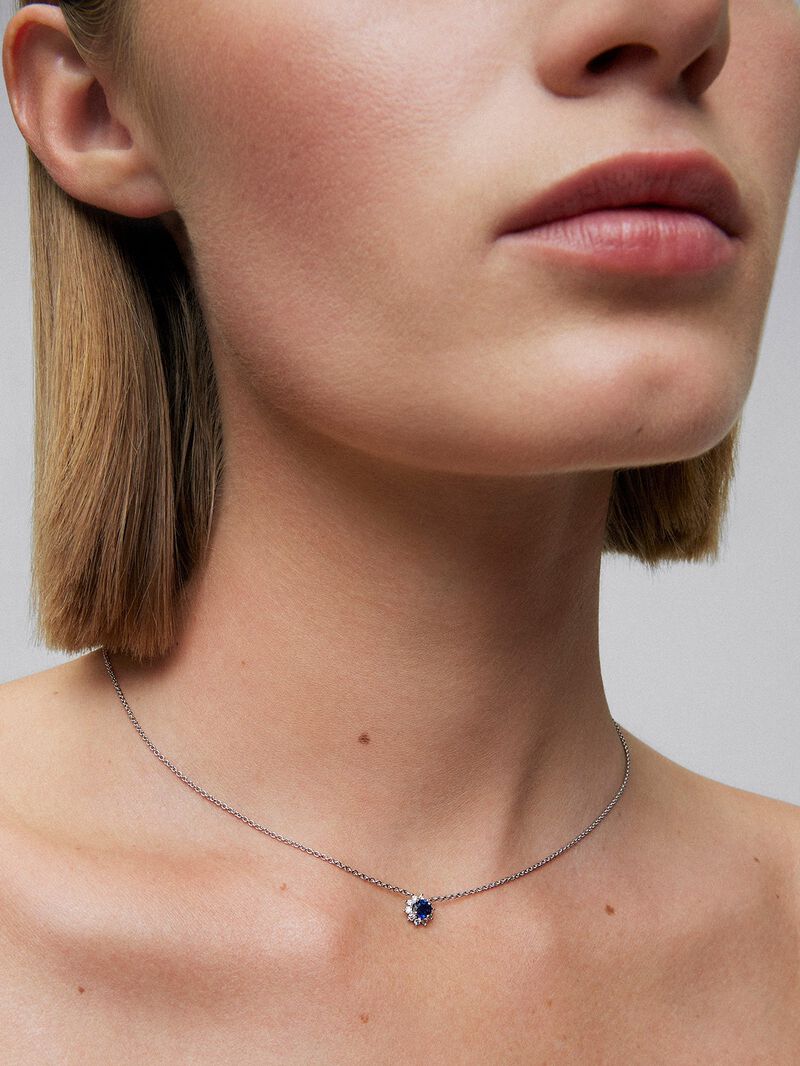 18K White Gold Star Pendant Chain with Sapphire and Diamond image number 0