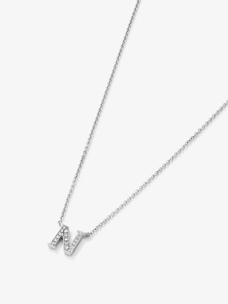 Pendant chain with small initial in 18K white gold and diamonds image number 2