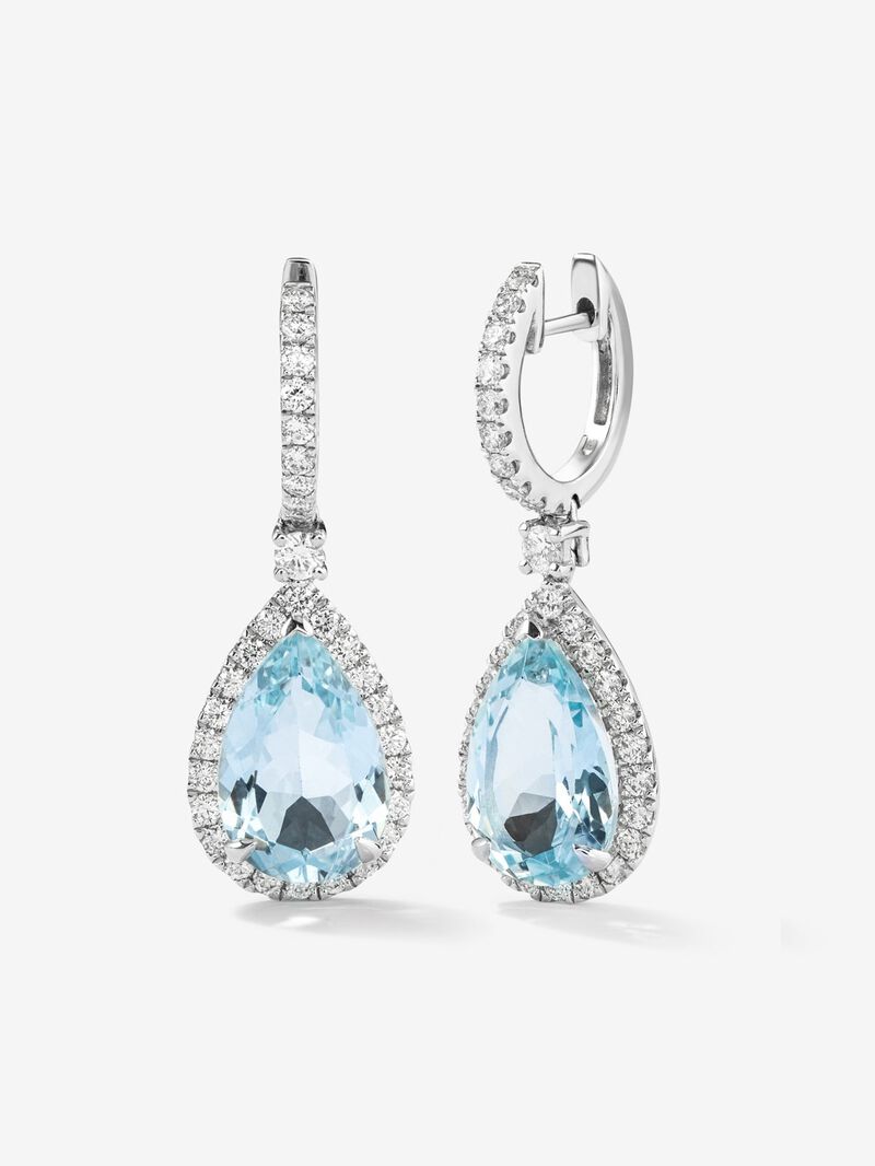 18K white gold earrings with blue aquamarines in 4.97 cts and white diamonds in bright size image number 0