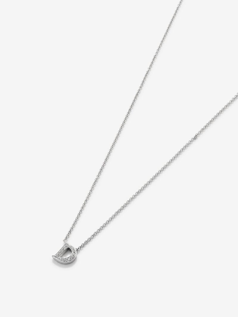 18K white gold pendant with letter D and 14 brilliant-cut diamonds with a total of 0.041 cts image number 2