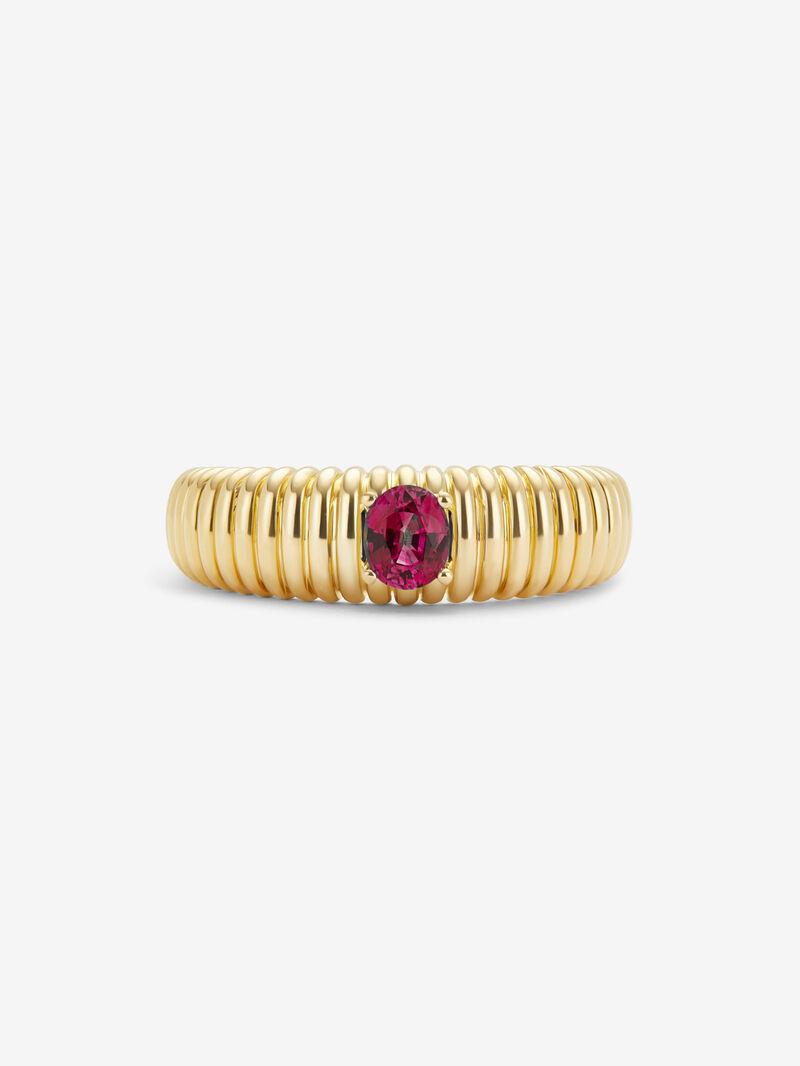 18K Yellow Gold Fluted Ring with Oval Cut Ruby image number 1