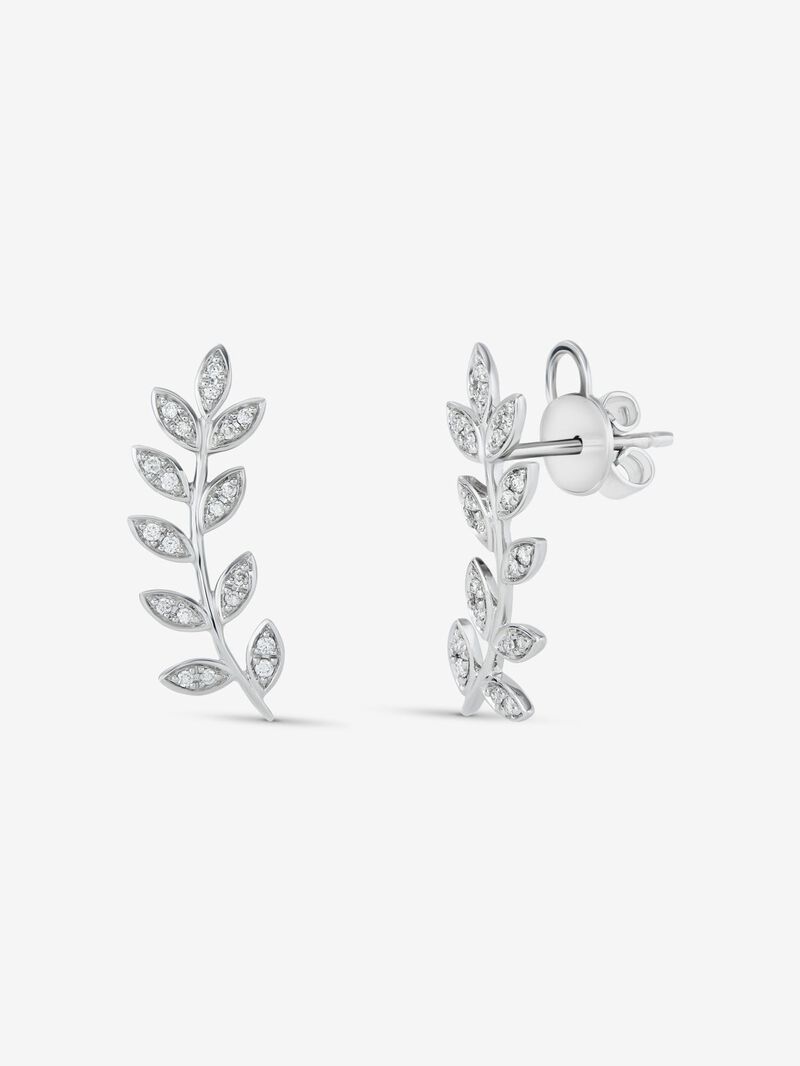 18K White Gold Climber Earrings with Diamond Leaves image number 1