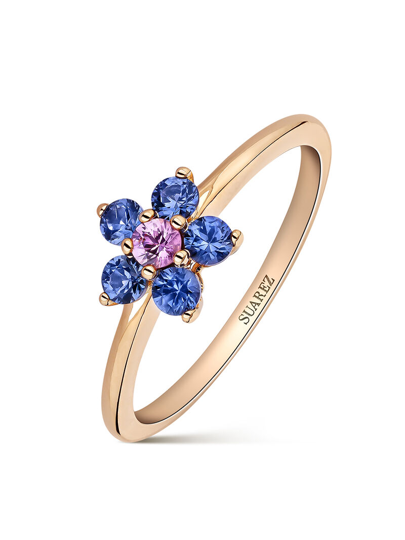 Anillo de oro rosa de 18K con zafiros multicolor  image number 0