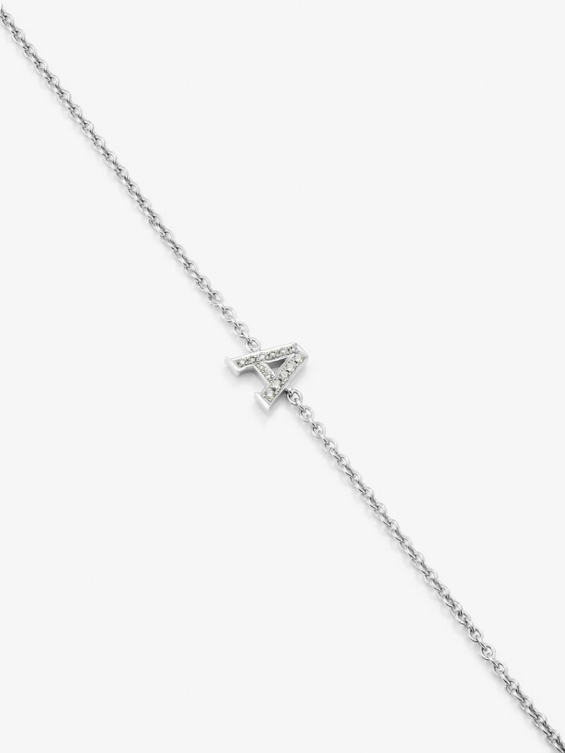 18K White Gold Chain Bracelet with Initial and Diamonds image number 2