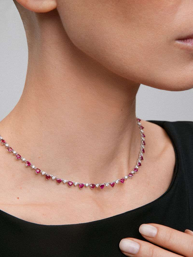 18K White Gold necklace with red ruby ​​with 15.34 cts and white diamonds in bright 3.36 CTS diamonds image number 3