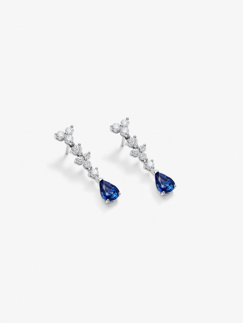 18K white gold earrings with 2 pear-cut blue sapphires with a total of 1.68 cts and 16 brilliant-cut diamonds with a total of 0.76 cts image number 2