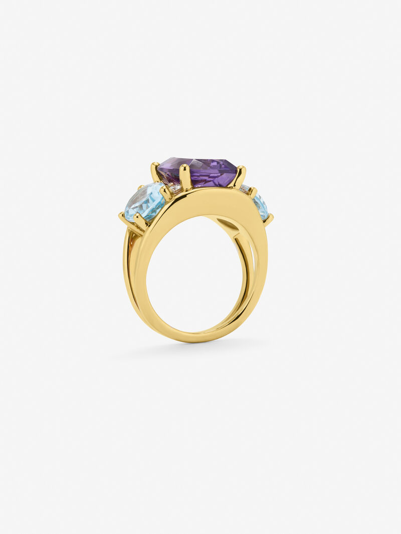 18kt yellow gold ring with diamonds, Sky and amethyst topacios image number 4