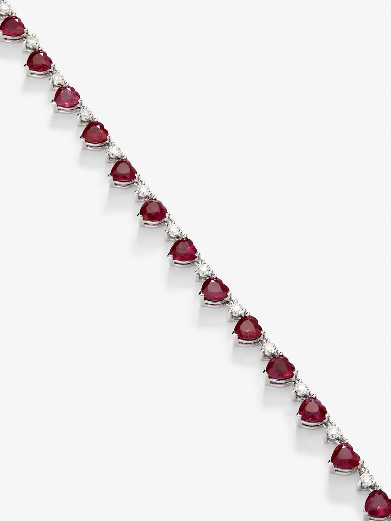 18K white gold necklace with red ruby ​​with 17.03 cts and white diamonds in bright 1.3 cts diamonds image number 2