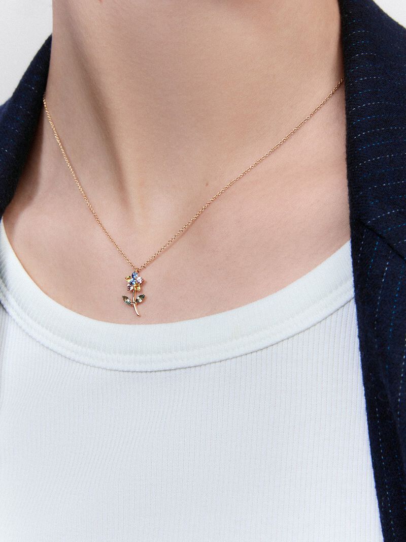 18K rose gold pendant with green and multicolor sapphires in the shape of a flower image number 3