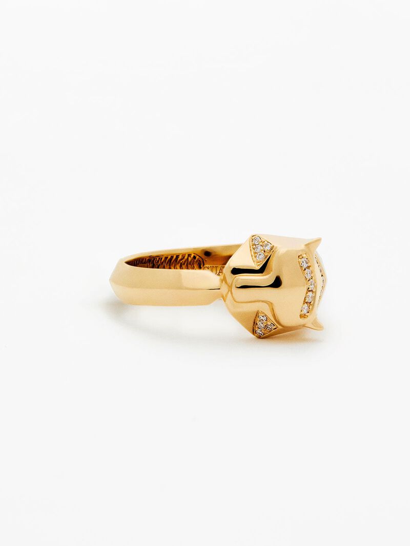 18K yellow gold ring with 26 brilliant-cut diamonds with a total of 0.08 cts and a tiger shape image number 2