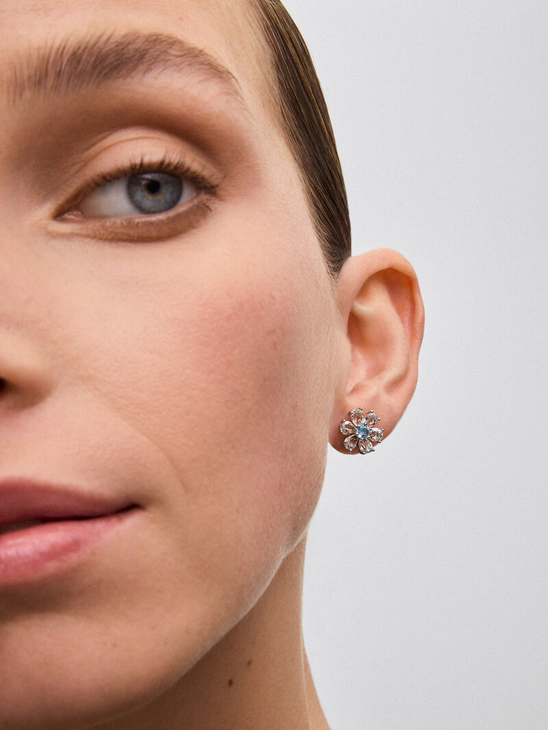 925 Silver flower earrings with topaz and green amethyst image number 3