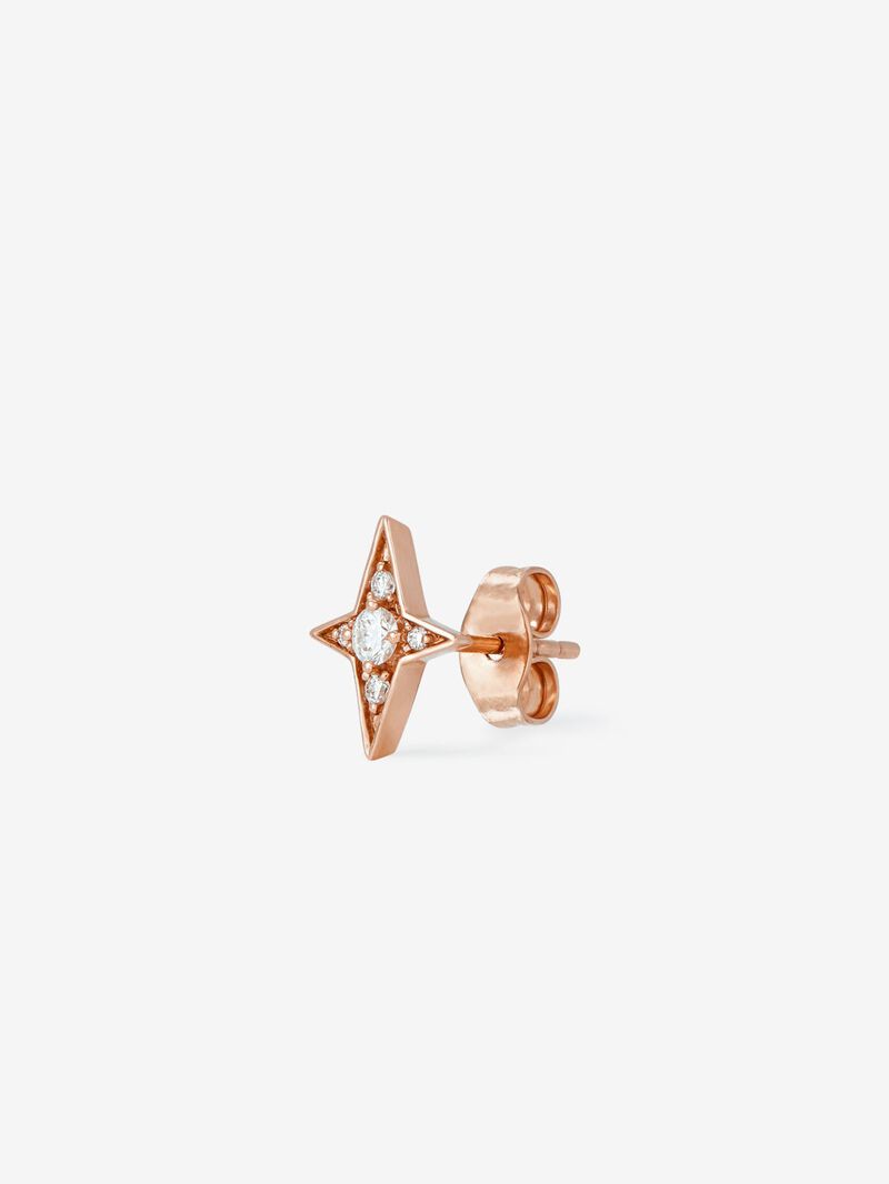 Individual 18K rose gold star earring with diamonds image number 1