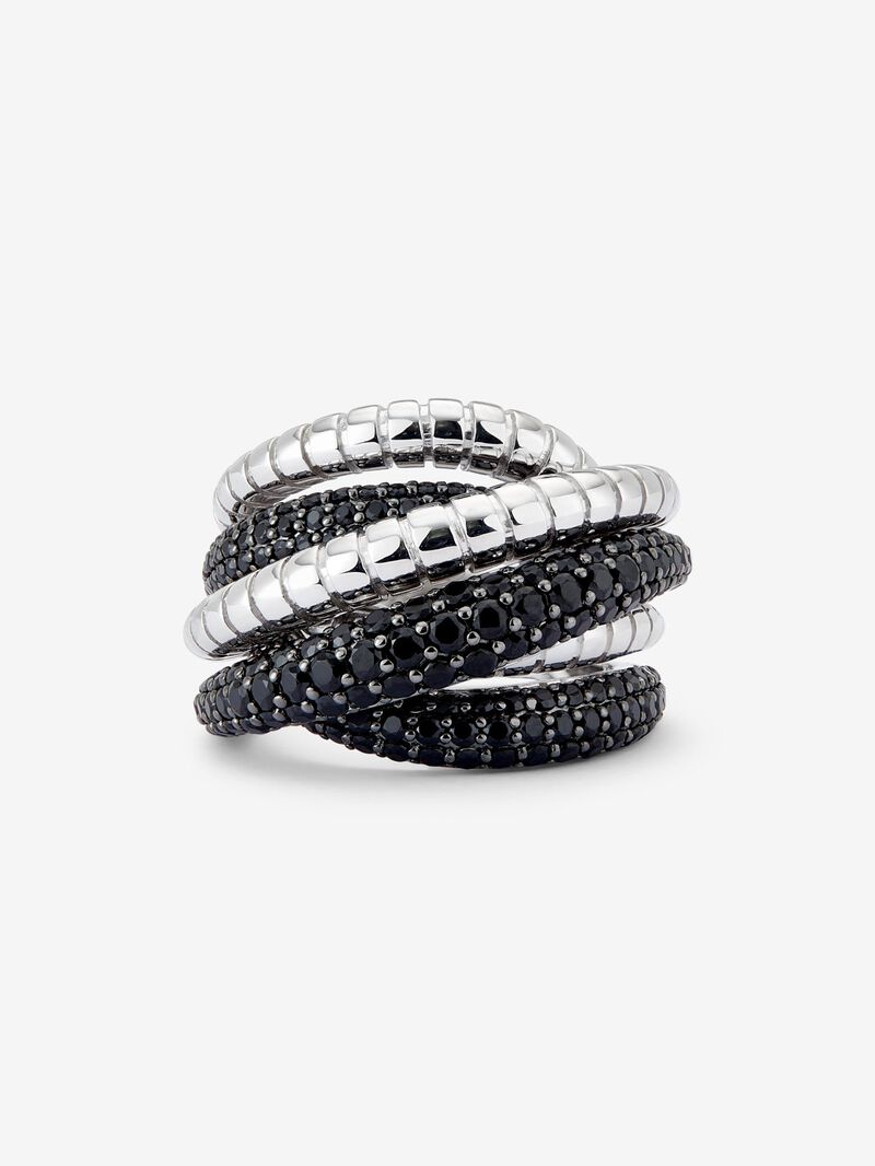 Wide multi-arm 925 silver ring with 213 brilliant-cut black spinels image number 1