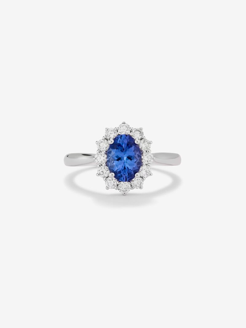 18K white gold ring with tanzanita in oval size 1.24 cts and white diamonds in bright size image number 2