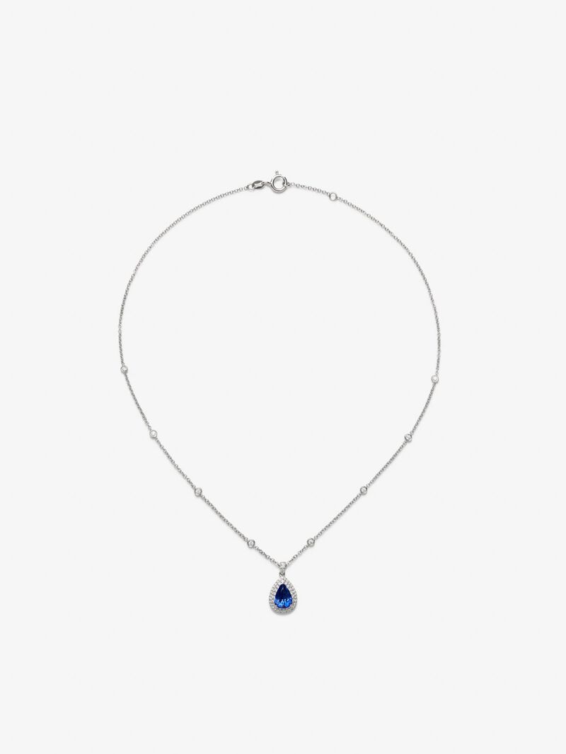 18K white gold pendant with a pear-cut cornflower blue sapphire of 2.02 cts and 62 brilliant-cut diamonds with a total of 0.43 cts image number 0