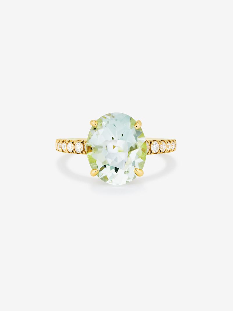 18K yellow gold ring with green and diamond amethyst image number 2