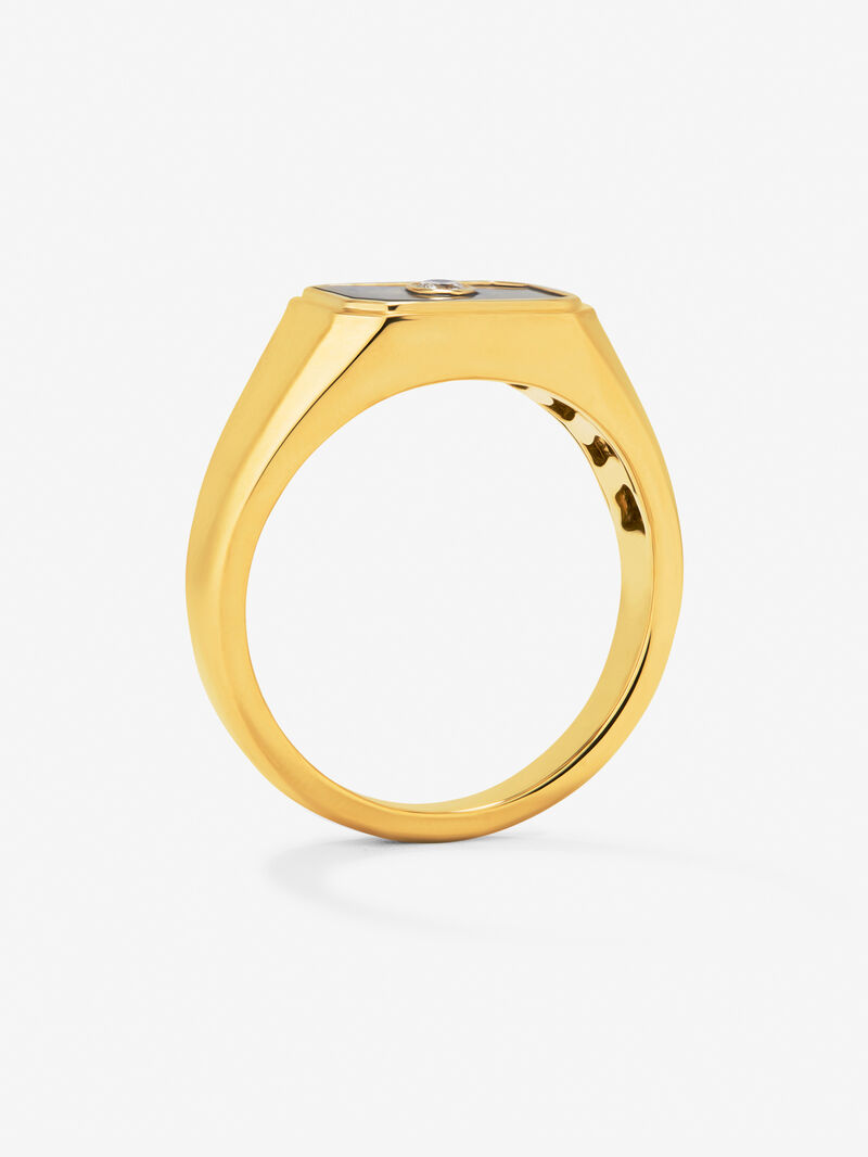 medium 18k yellow gold signet ring with 0.98 ct black onyx and 0.03 ct diamond image number 4