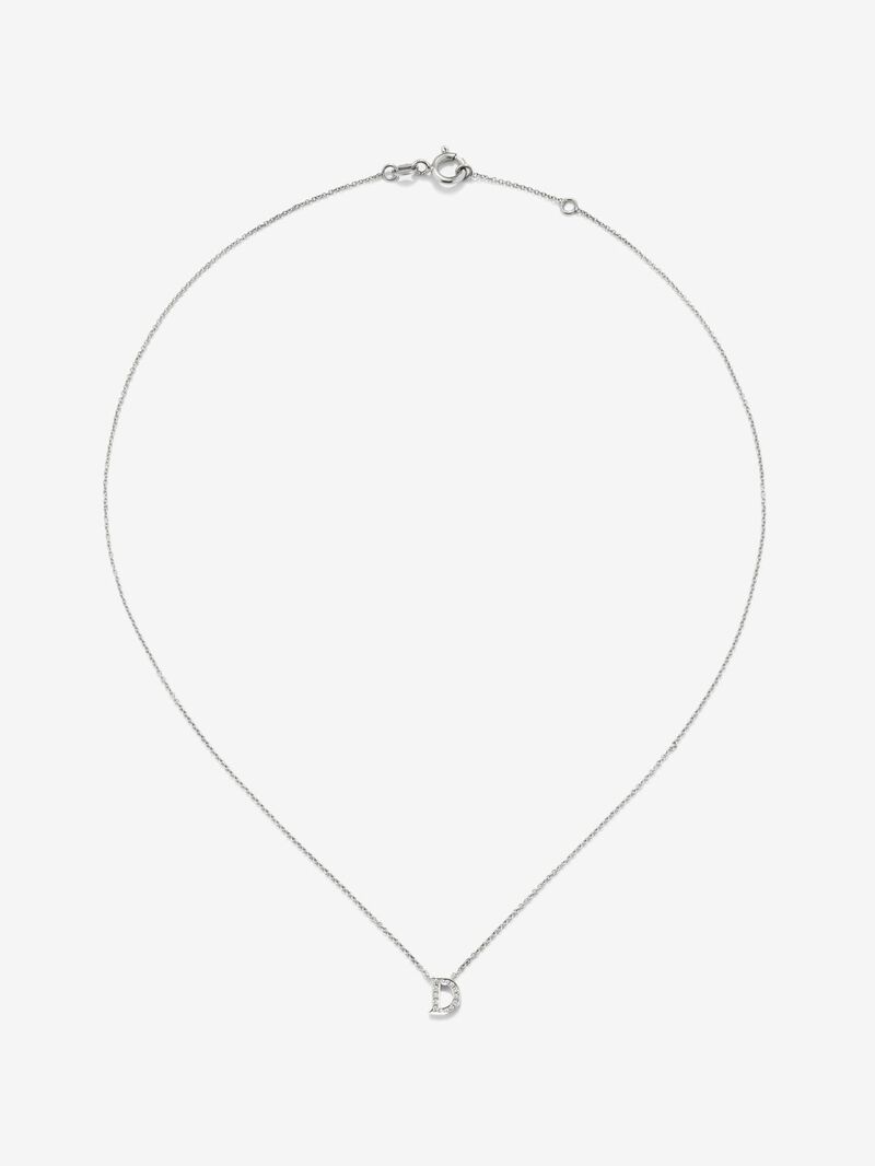 18K white gold pendant with letter D and 14 brilliant-cut diamonds with a total of 0.041 cts image number 0