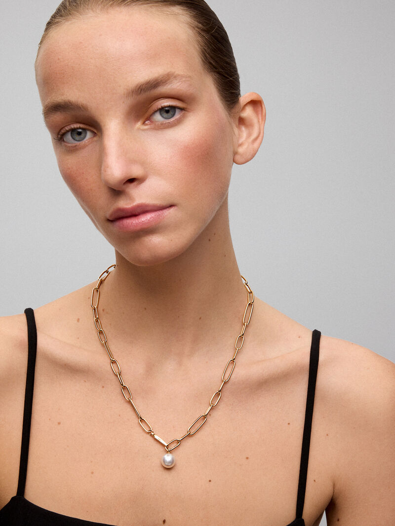 18K Yellow Gold Link Necklace with 11.5mm Australian Pearl image number 3