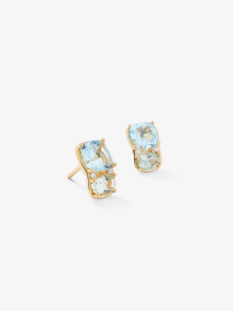 18K yellow gold earrings with 2 cushion-cut sky blue topazes with a total of 6.4 cts, 2 oval-cut green amethysts with a total of 1.62 cts and 4 brilliant-cut diamonds with a total of 0.11 cts image number 2