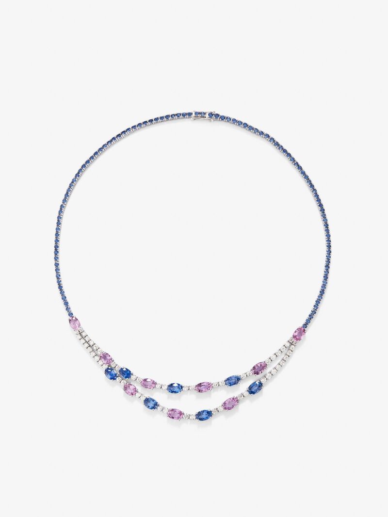 18K White Golden Collar with blue skews in 15.7 cts oval size, 10.17 cts and white diamonds in a bright size of 3.08 cts image number 0