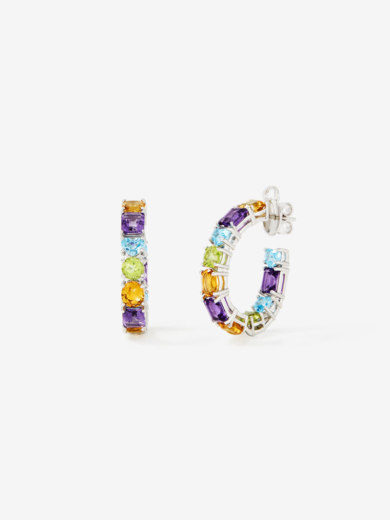 925 Silver hoop earrings with multicolor gems image number 0