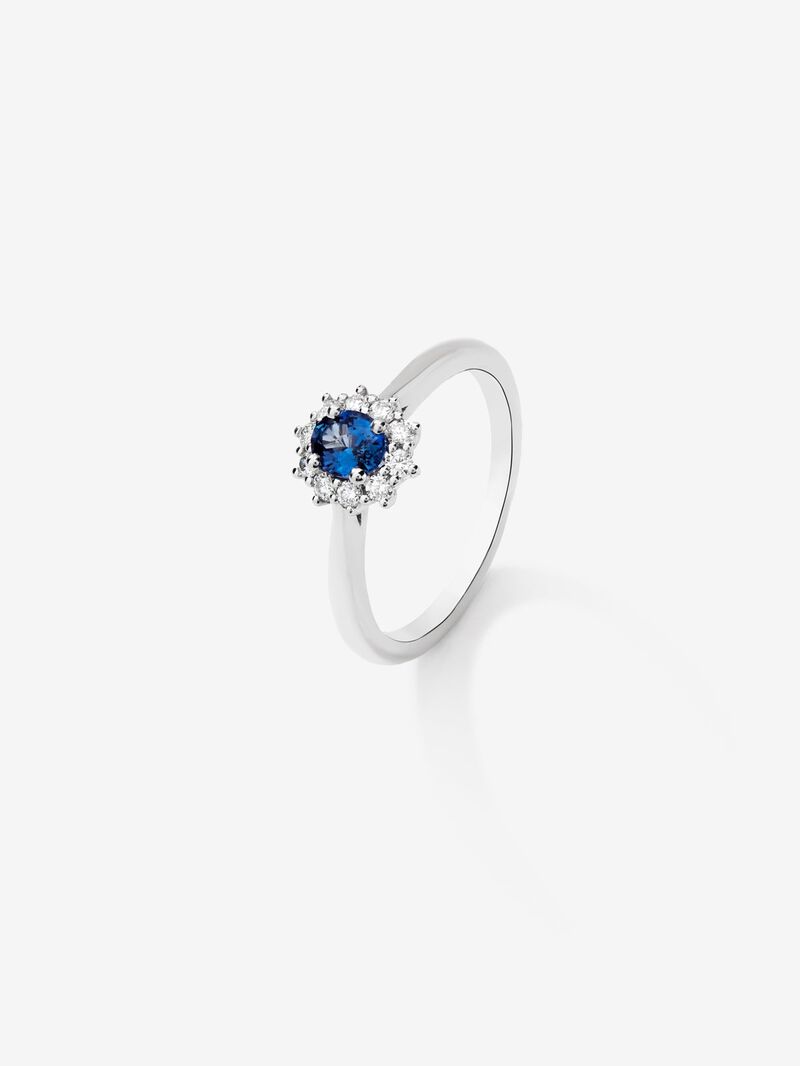 18K white gold ring with oval-cut blue sapphire of 0.38 cts and brilliant-cut diamonds with a total of 0.12 cts image number 0