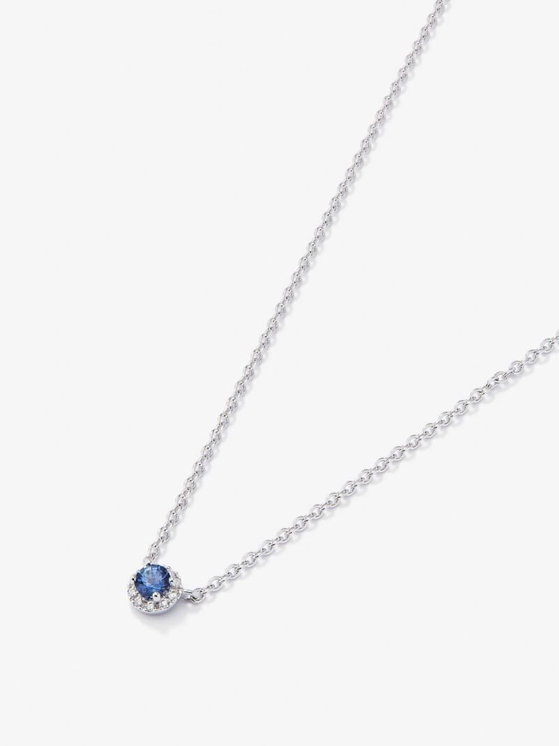 18K white gold pendant with brilliant-cut blue sapphire of 0.23 cts and a border of 10 brilliant-cut diamonds with a total of 0.07 cts image number 3