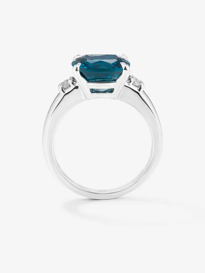 925 silver triple ring with cushion-cut London blue topaz of 5.08 cts and 2 brilliant-cut diamonds with a total of 0.12 cts image number 4