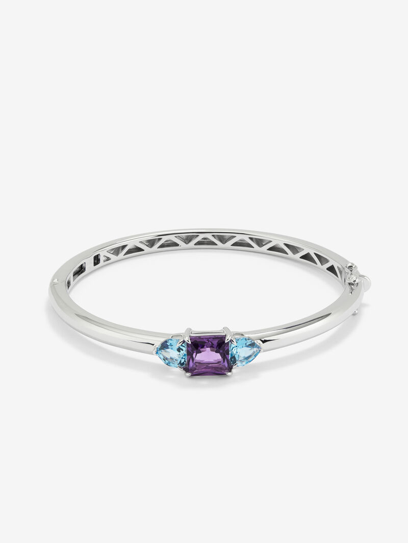925 Silver Rigid Bracelet with Amethyst and Topaz image number 0