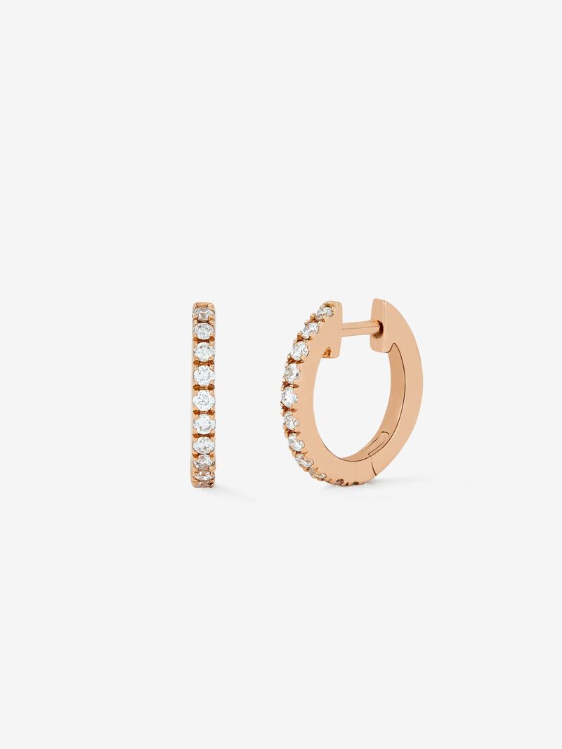 18K rose gold small hoop earrings with diamonds image number 0